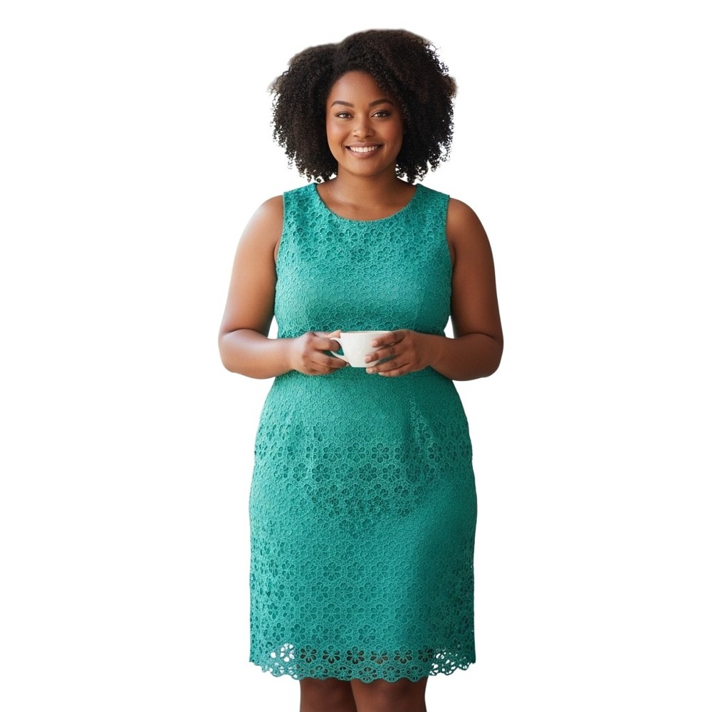 Adrianna Papell Turquoise Lace Sheath Dress Size‎ 24W Sleeveless